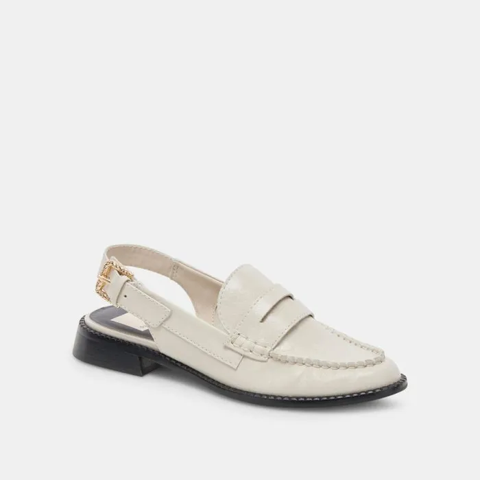 Dolce Vita Hardi Wide Loafers Ivory Crinkle Patent Women Flats and Loafers