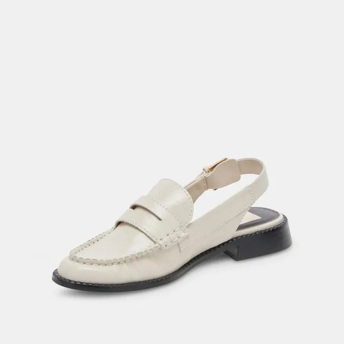 Dolce Vita Hardi Wide Loafers Ivory Crinkle Patent Women Flats and Loafers