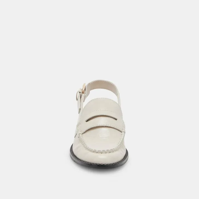 Dolce Vita Hardi Wide Loafers Ivory Crinkle Patent Women Flats and Loafers