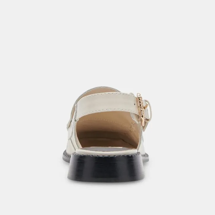 Dolce Vita Hardi Wide Loafers Ivory Crinkle Patent Women Flats and Loafers