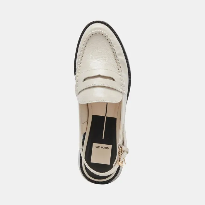 Dolce Vita Hardi Wide Loafers Ivory Crinkle Patent Women Flats and Loafers
