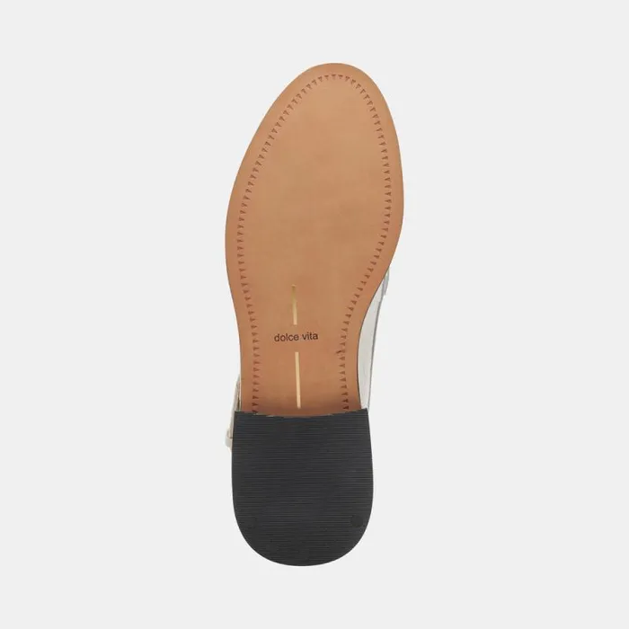 Dolce Vita Hardi Wide Loafers Ivory Crinkle Patent Women Flats and Loafers