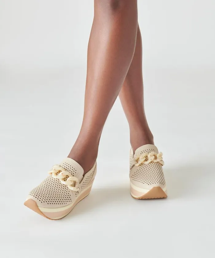 Dolce Vita Jhenee Perforated Sneakers Sand Nubuck Women Flats and Loafers