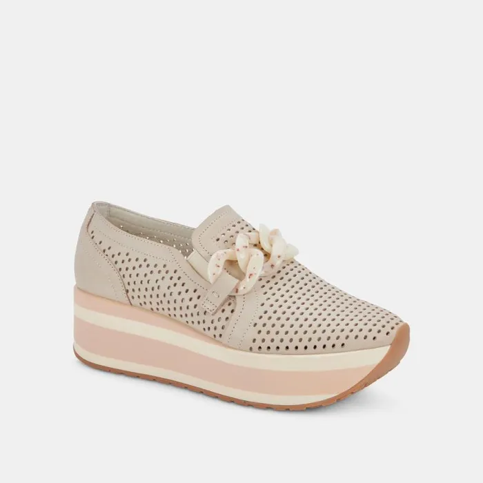 Dolce Vita Jhenee Perforated Sneakers Sand Nubuck Women Flats and Loafers