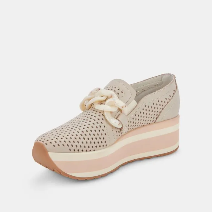 Dolce Vita Jhenee Perforated Sneakers Sand Nubuck Women Flats and Loafers