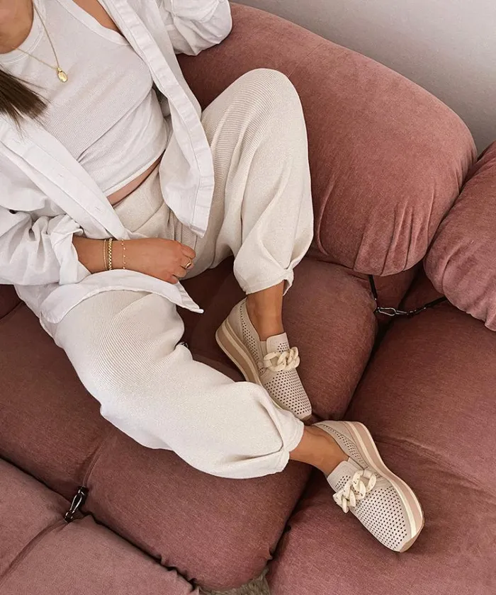 Dolce Vita Jhenee Perforated Sneakers Sand Nubuck Women Flats and Loafers