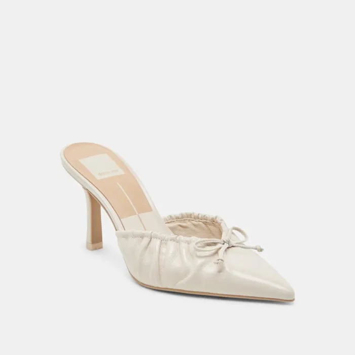 Dolce Vita Kairi Heels Ivory Crinkle Patent Women Mules and Clogs
