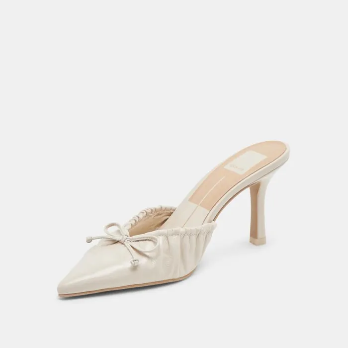 Dolce Vita Kairi Heels Ivory Crinkle Patent Women Mules and Clogs
