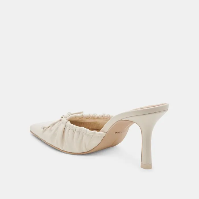Dolce Vita Kairi Heels Ivory Crinkle Patent Women Mules and Clogs