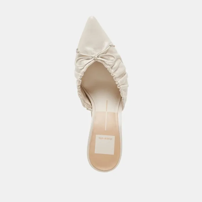 Dolce Vita Kairi Heels Ivory Crinkle Patent Women Mules and Clogs