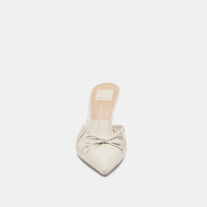 Dolce Vita Kairi Heels Ivory Crinkle Patent Women Mules and Clogs