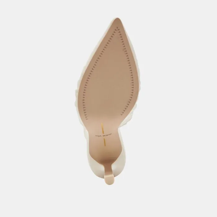 Dolce Vita Kairi Heels Ivory Crinkle Patent Women Mules and Clogs