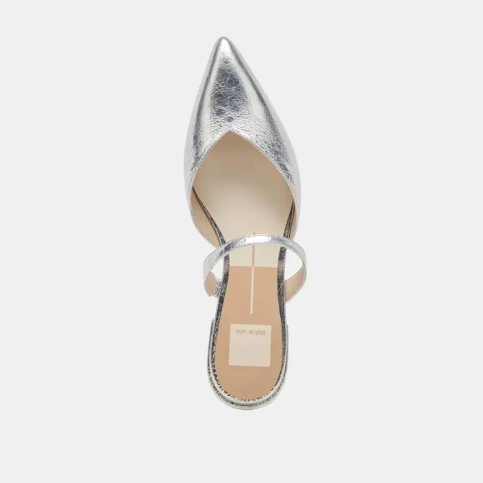 Dolce Vita Kanika Flats Silver Distressed Leather Women Mules and Clogs