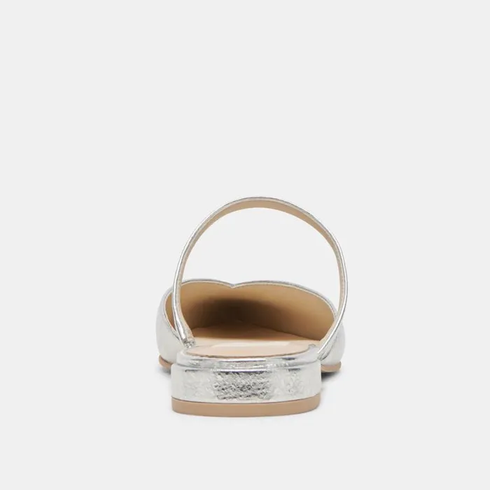 Dolce Vita Kanika Wide Flats Silver Distressed Leather Women Mules and Clogs