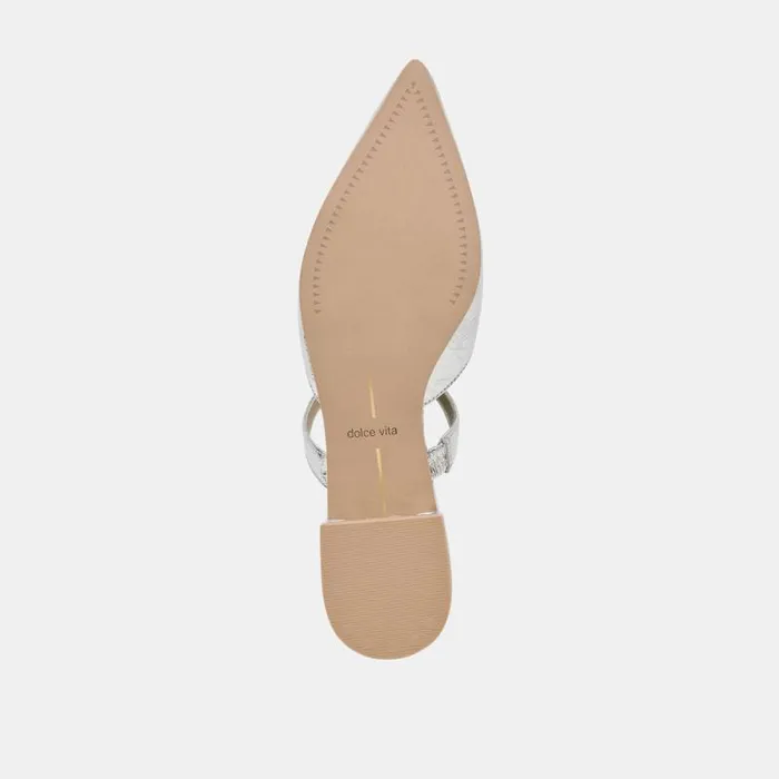 Dolce Vita Kanika Wide Flats Silver Distressed Leather Women Mules and Clogs
