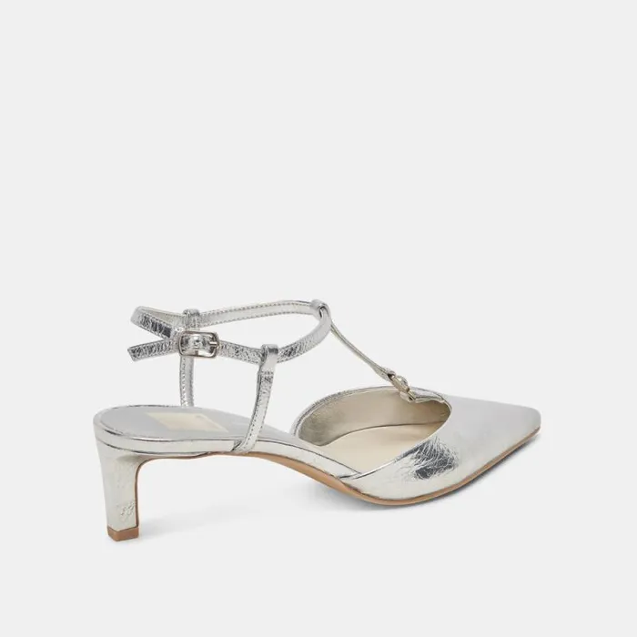 Dolce Vita Lavon Heels Silver Distressed Leather Women Heels