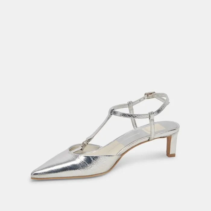 Dolce Vita Lavon Heels Silver Distressed Leather Women Heels
