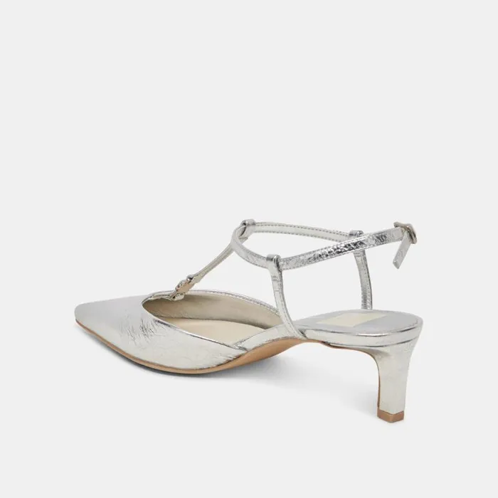Dolce Vita Lavon Heels Silver Distressed Leather Women Heels