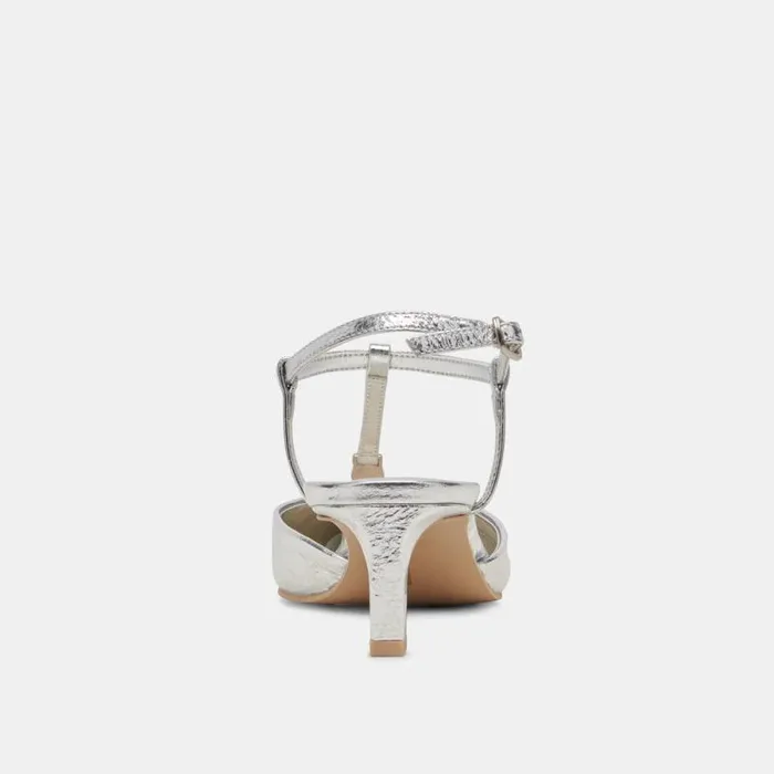 Dolce Vita Lavon Heels Silver Distressed Leather Women Heels