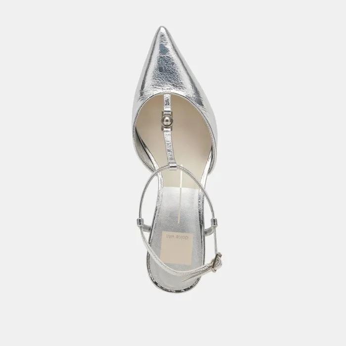 Dolce Vita Lavon Heels Silver Distressed Leather Women Heels