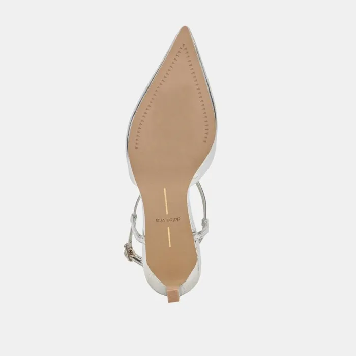 Dolce Vita Lavon Heels Silver Distressed Leather Women Heels