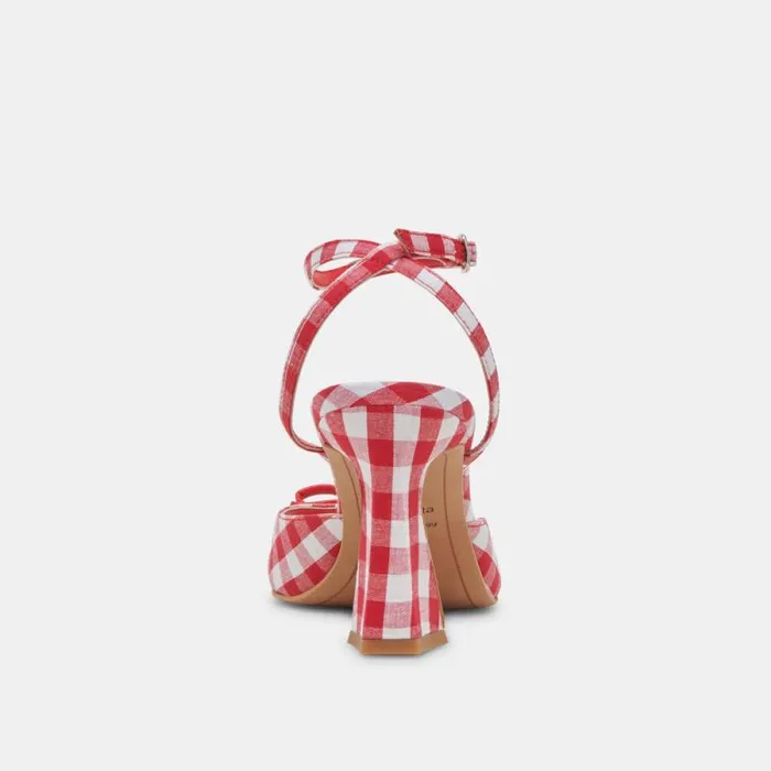 Dolce Vita Loise Heels White Red Gingham Women Heels