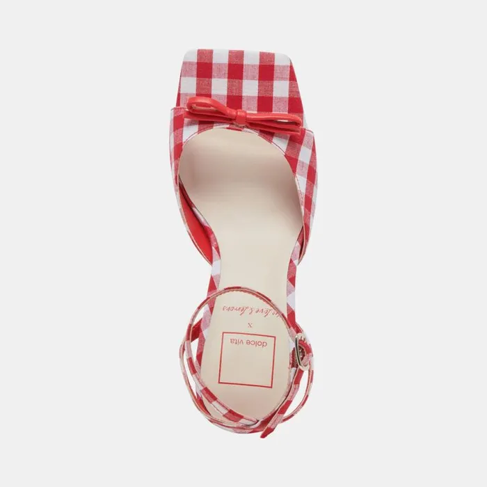 Dolce Vita Loise Heels White Red Gingham Women Heels