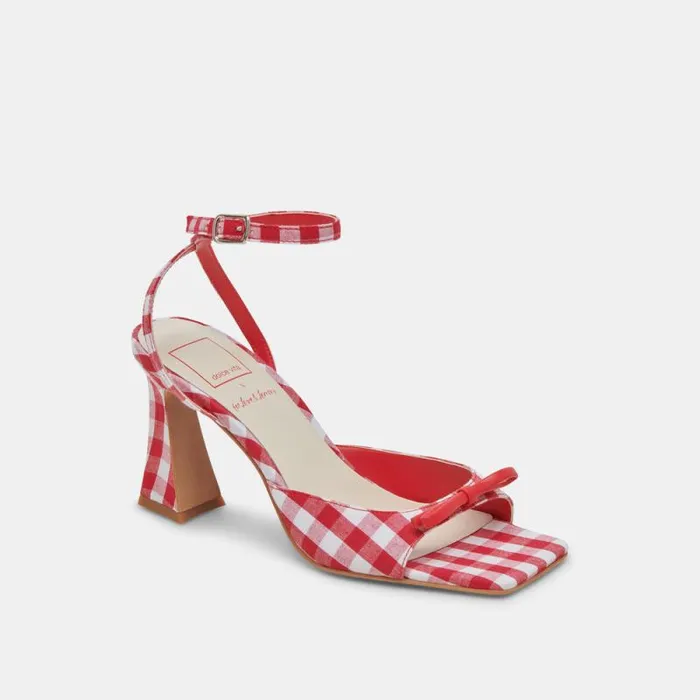 Dolce Vita Loise Heels White Red Gingham Women Heels