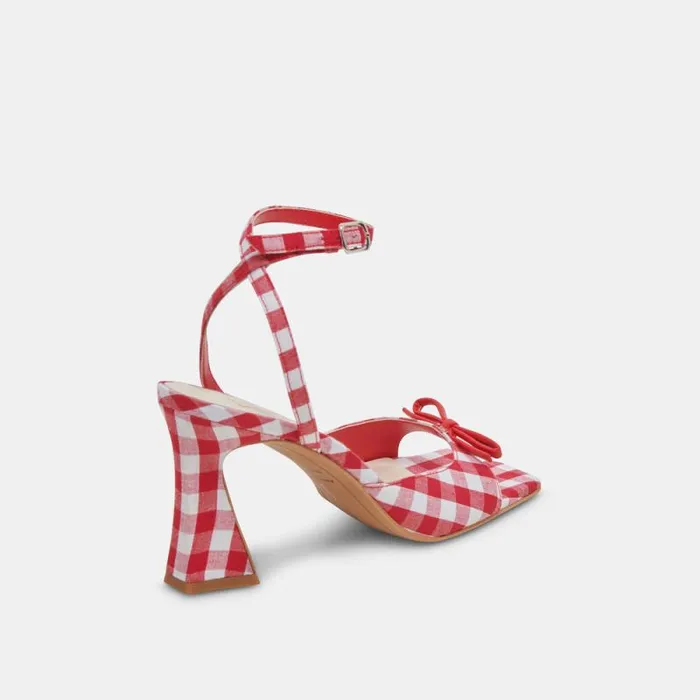 Dolce Vita Loise Heels White Red Gingham Women Heels