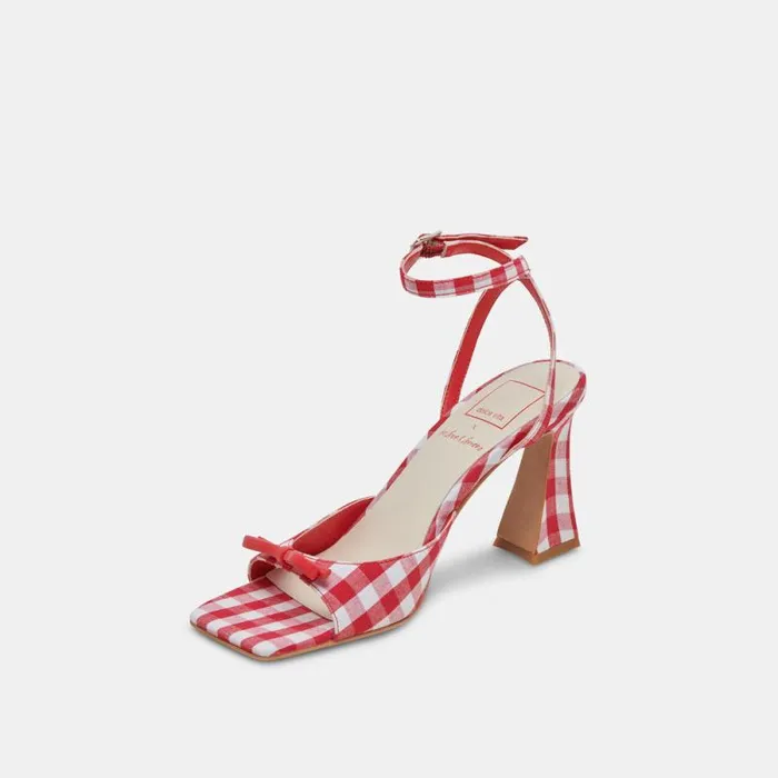 Dolce Vita Loise Heels White Red Gingham Women Heels