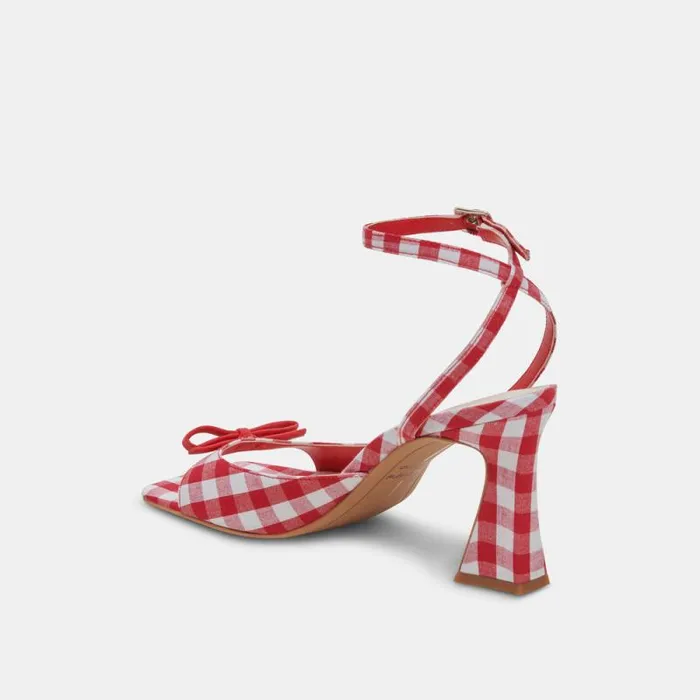 Dolce Vita Loise Heels White Red Gingham Women Heels