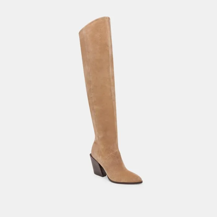 Dolce Vita Lupin Wide Calf Boots Mushroom Suede Women Boots and Booties