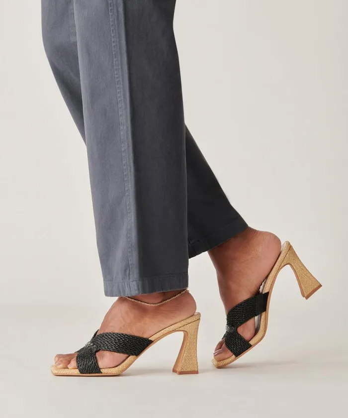 Dolce Vita Nitro Heels Black Raffia Women Heels