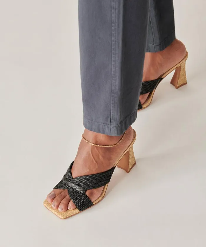 Dolce Vita Nitro Heels Black Raffia Women Heels