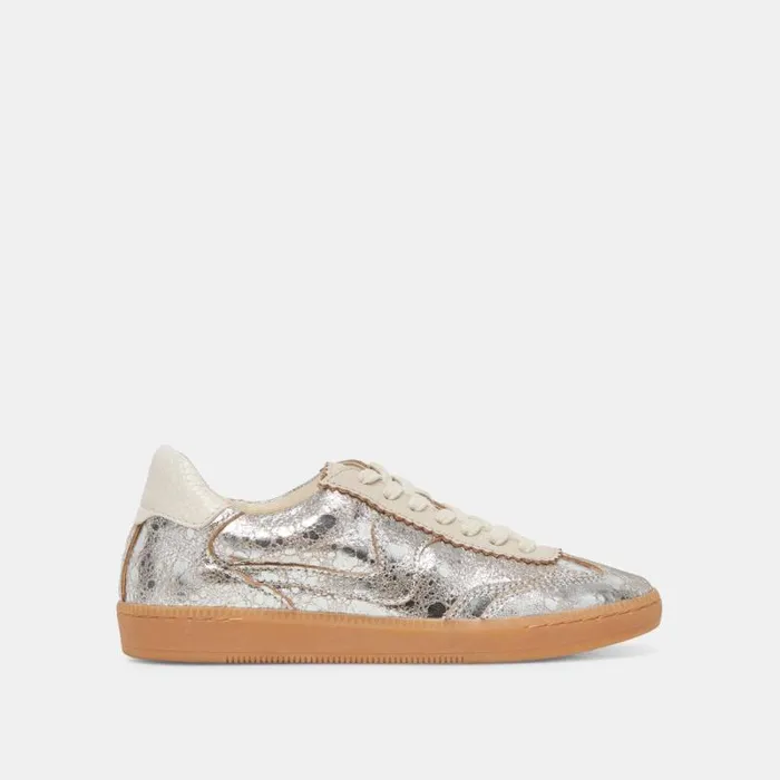 Dolce Vita Notice Wide Sneakers Silver Distressed Leather Women Sneakers