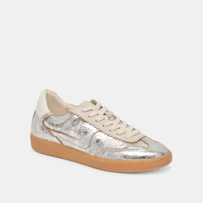 Dolce Vita Notice Wide Sneakers Silver Distressed Leather Women Sneakers