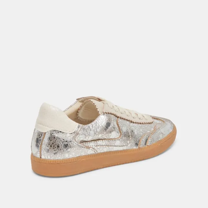 Dolce Vita Notice Wide Sneakers Silver Distressed Leather Women Sneakers