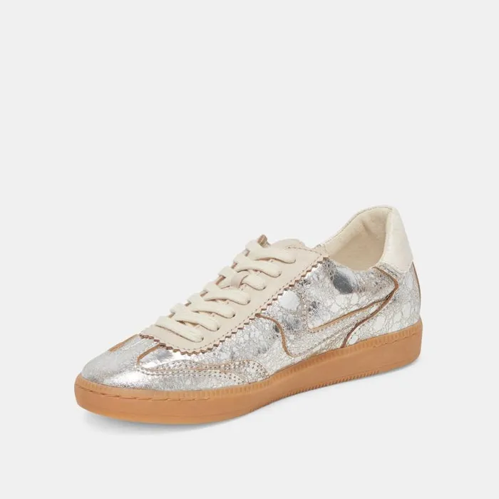 Dolce Vita Notice Wide Sneakers Silver Distressed Leather Women Sneakers
