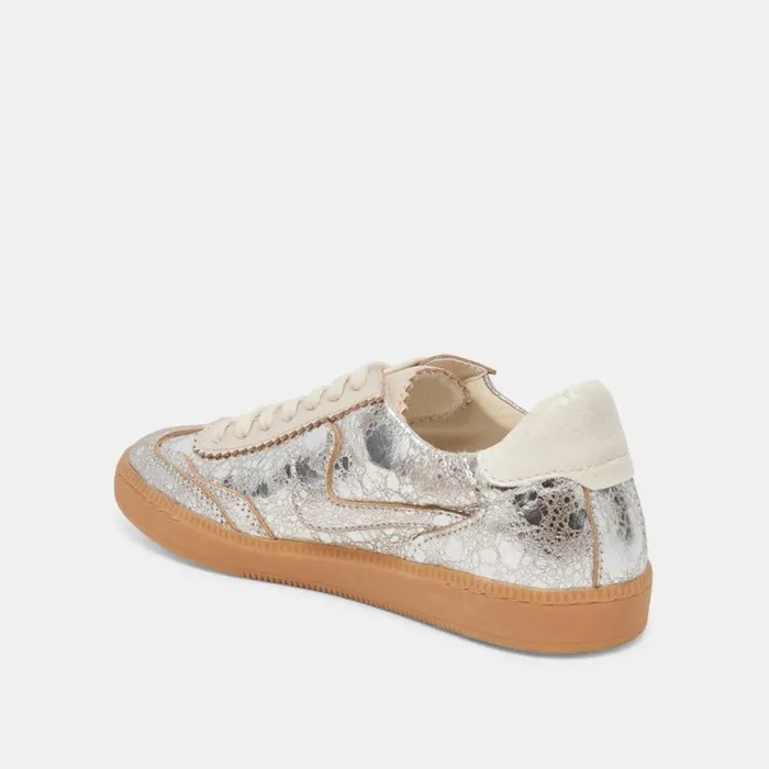 Dolce Vita Notice Wide Sneakers Silver Distressed Leather Women Sneakers