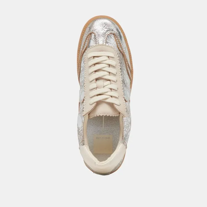 Dolce Vita Notice Wide Sneakers Silver Distressed Leather Women Sneakers