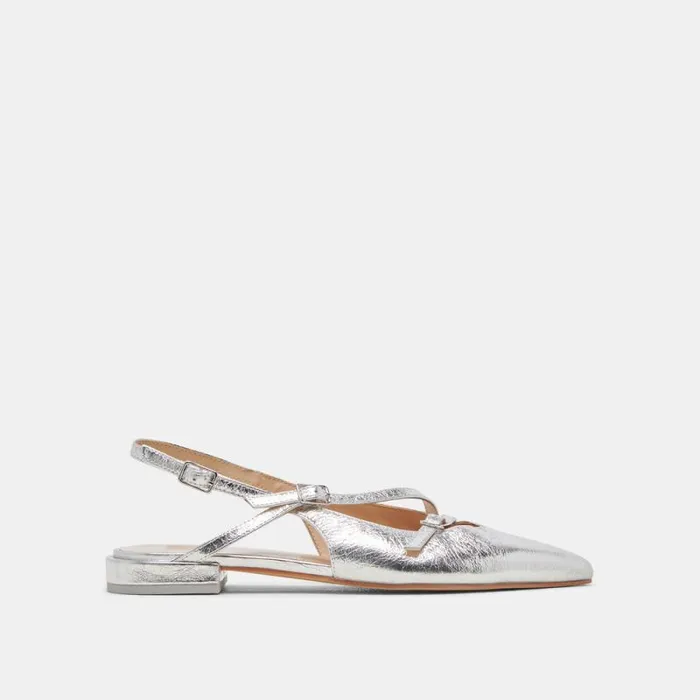 Dolce Vita Pamla Flats Silver Crinkle Patent Women Flats and Loafers