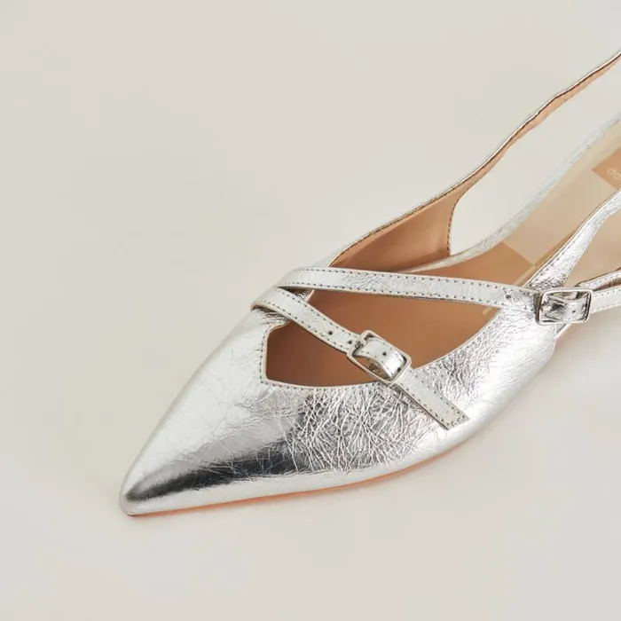 Dolce Vita Pamla Flats Silver Crinkle Patent Women Flats and Loafers