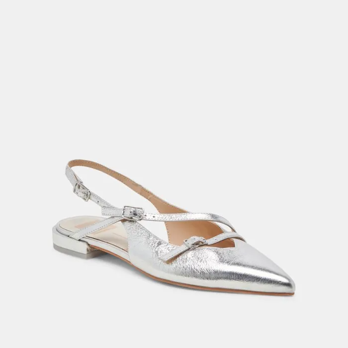 Dolce Vita Pamla Flats Silver Crinkle Patent Women Flats and Loafers