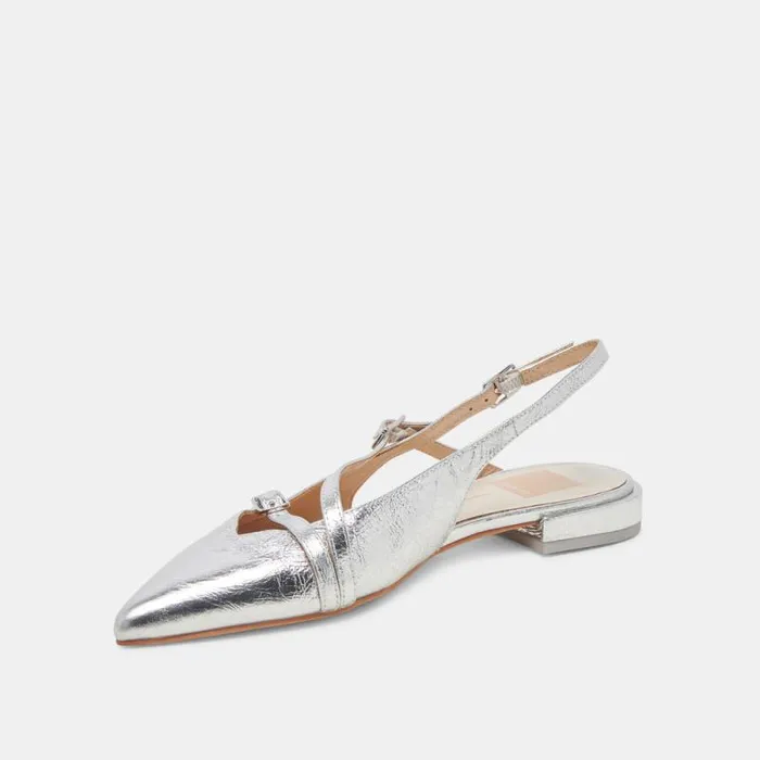 Dolce Vita Pamla Flats Silver Crinkle Patent Women Flats and Loafers