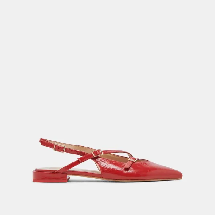 Dolce Vita Pamla Wide Flats Red Crinkle Patent Women Flats and Loafers