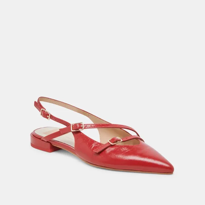 Dolce Vita Pamla Wide Flats Red Crinkle Patent Women Flats and Loafers
