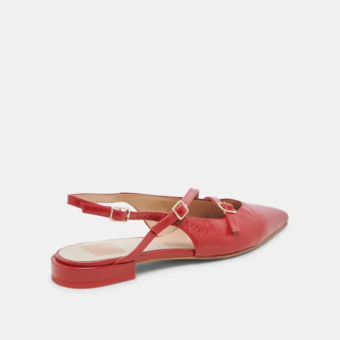 Dolce Vita Pamla Wide Flats Red Crinkle Patent Women Flats and Loafers