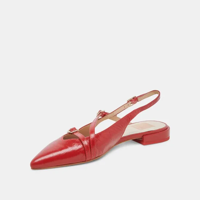 Dolce Vita Pamla Wide Flats Red Crinkle Patent Women Flats and Loafers