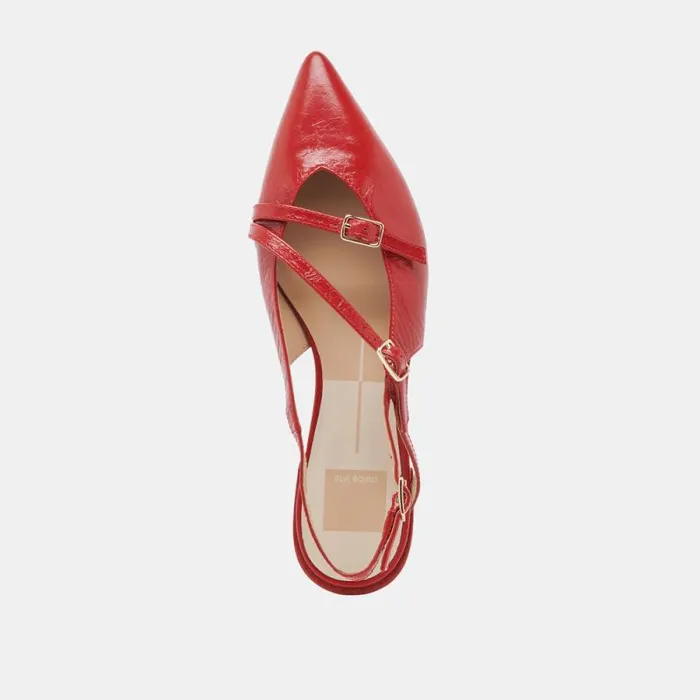 Dolce Vita Pamla Wide Flats Red Crinkle Patent Women Flats and Loafers