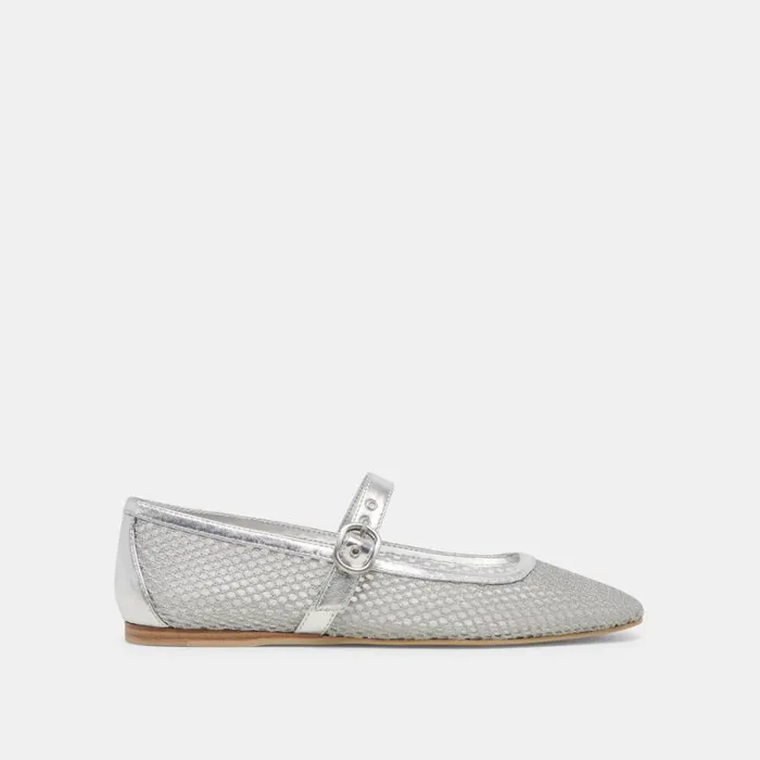 Dolce Vita Rodni Mesh Ballet Flats Silver Woven Mesh Women Flats and Loafers